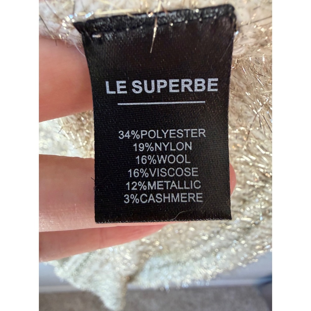 Le Superbe Gold Metallic Cashmere Blend V-Neck Cardigan Sweater Medium Luxury - Picture 7 of 10